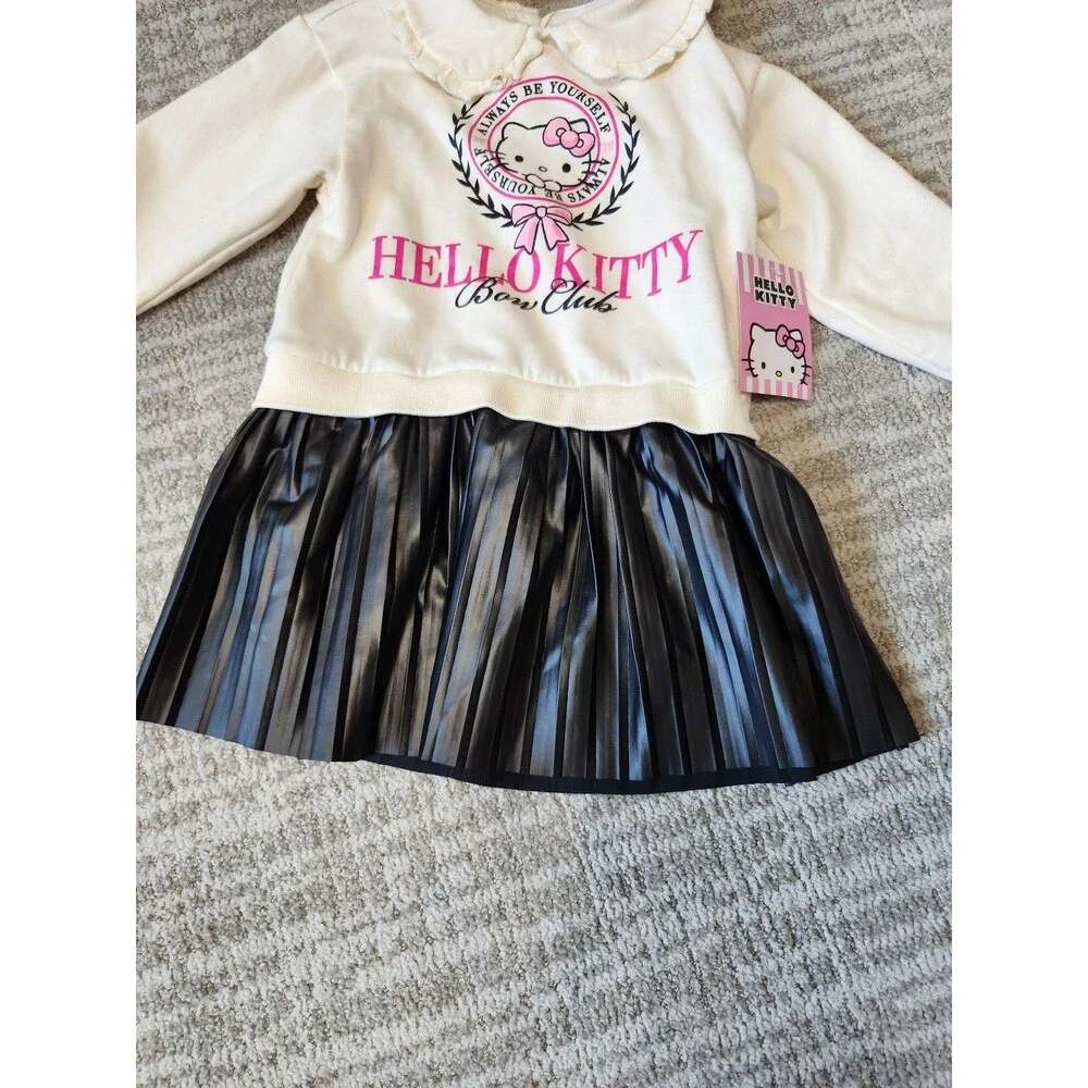 Hello Kitty Girl's Long Sleeve Collar Dress pleated Faux Leather size 5T NWT